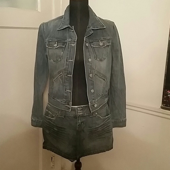 Jean jacket with matching skirt necklace not inclu - Picture 1 of 2