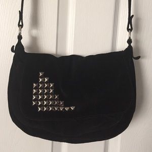 Black Suede Handbag. Shoulder Bag with studs