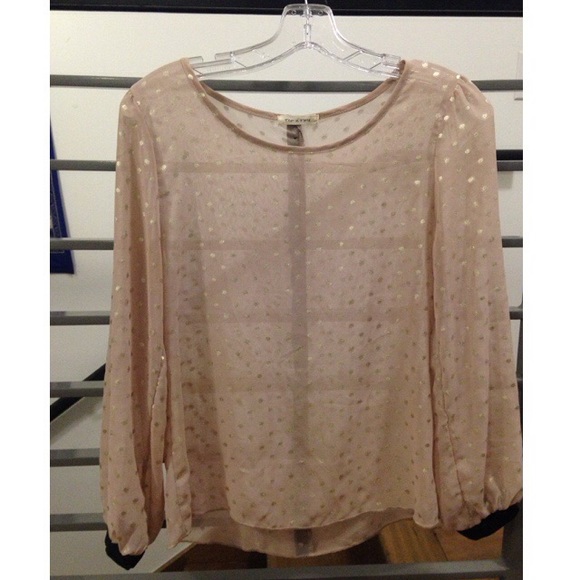 Sheer blush long sleeve top with gold polka dots