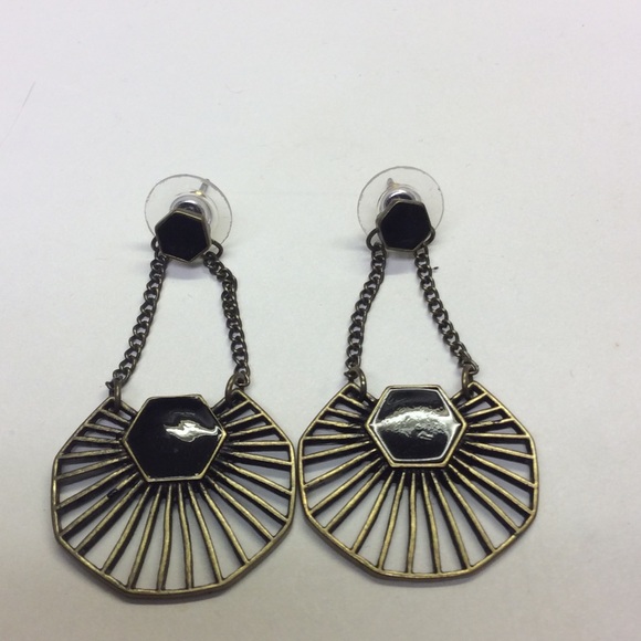Vintage rustic gold and black dangly earrings