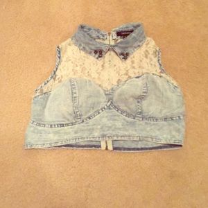 Denim/lace crop top
