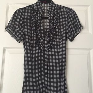 Ruffle Plaid Black and White Shirt with belt