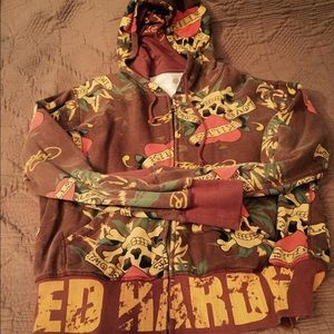 An Ed Hardy hoodie . Two pocket and zip up.