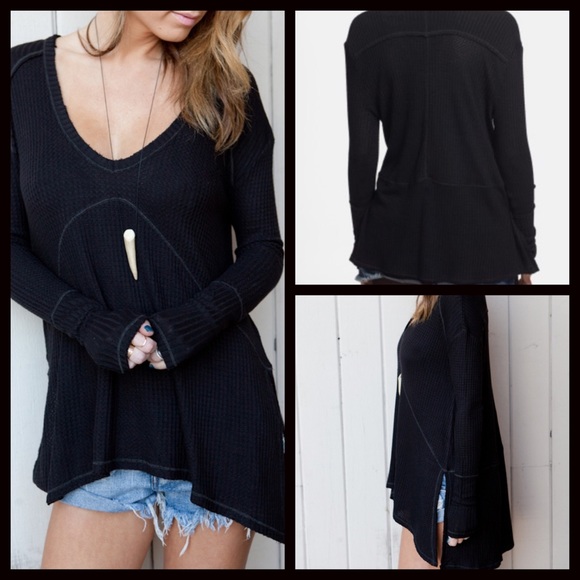 SOLD FREE PEOPLE Black Tunic Thermal Swing Top - Picture 2 of 4