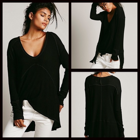 SOLD FREE PEOPLE Black Tunic Thermal Swing Top - Picture 3 of 4