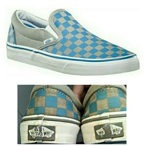 QUICK SALE!Vans grey and blue checkered slip ons