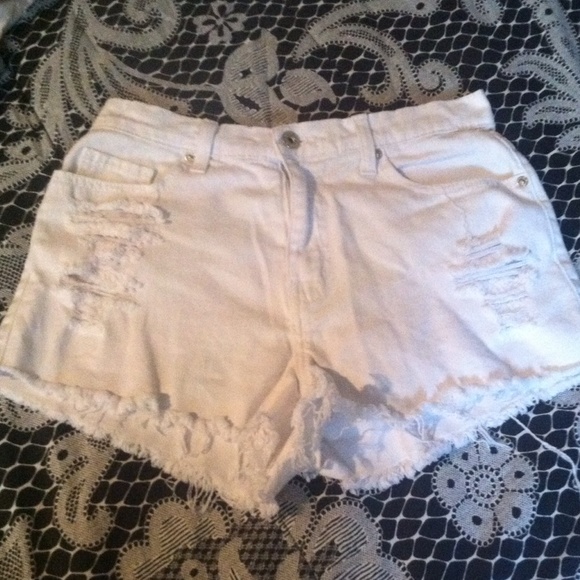 White high wasted ripped shorts. Size L