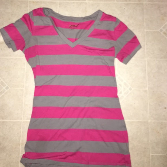 Pink and grey v neck tee