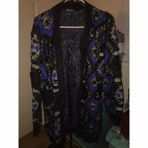 Oversized Tribal Print Furry Cardigan