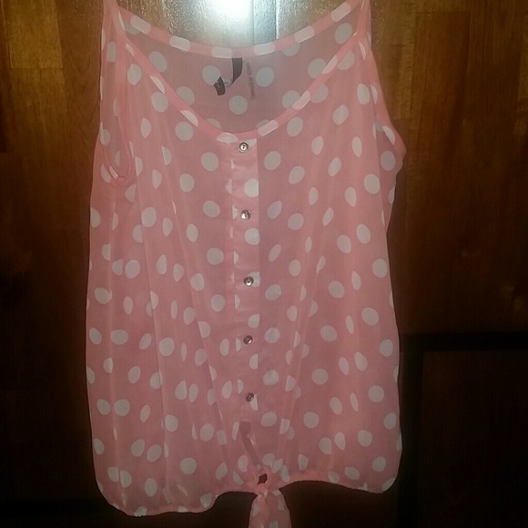Coral and white polka dot spaghetti strap tank - Picture 1 of 1