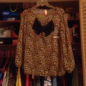 Cute sheer leopard blouse!! With perfect bow