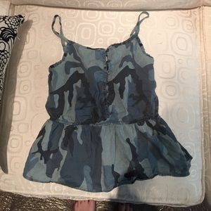 Camo blue spaghetti strap tank top