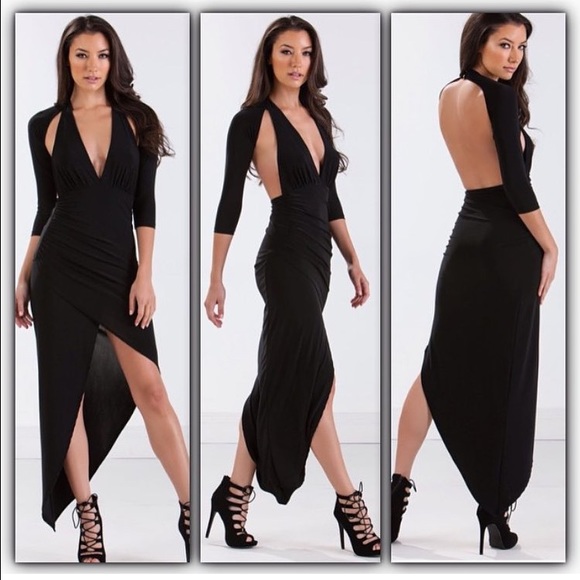 Black long sleeve open back dress $46.00