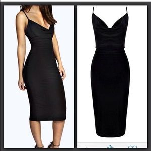 Black from cowl midi dress