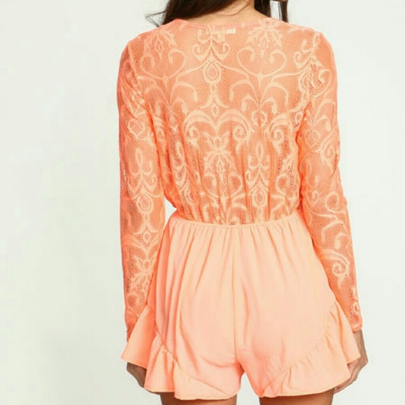 Neon Pink Crochet Ruffle Romper - Picture 3 of 3