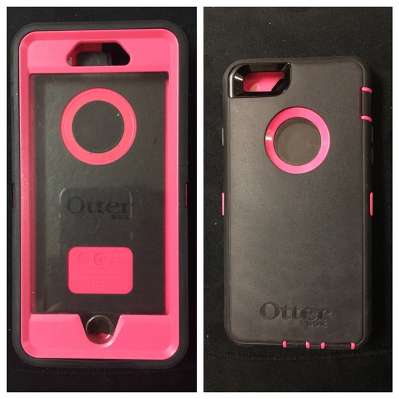 Pink and black otter box iPhone 6 case