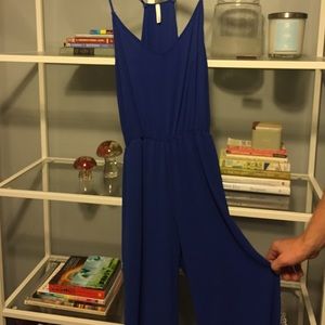 Wide-Leg Blue V-Neck Jumpsuit