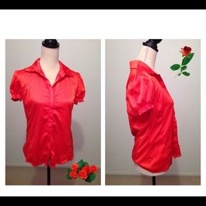 Mango Orange Short  Sleeve Satin Shirt Size Us10