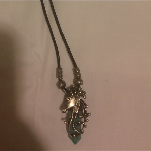 Vintage Silver and green crystal Unicorn necklace