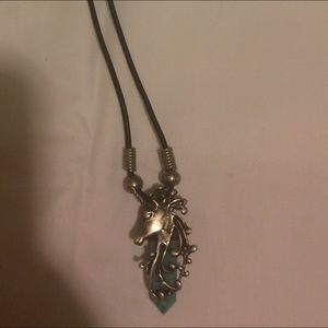 Vintage Silver and green crystal Unicorn necklace