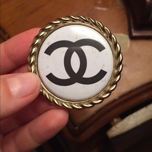 Chanel black white brooch pin authentic!!!