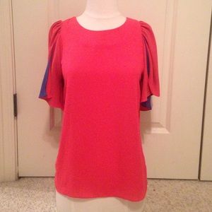 Coral and blue blouse