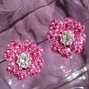 Large SwarovskiCrystal Pink/White Pierced Earrings