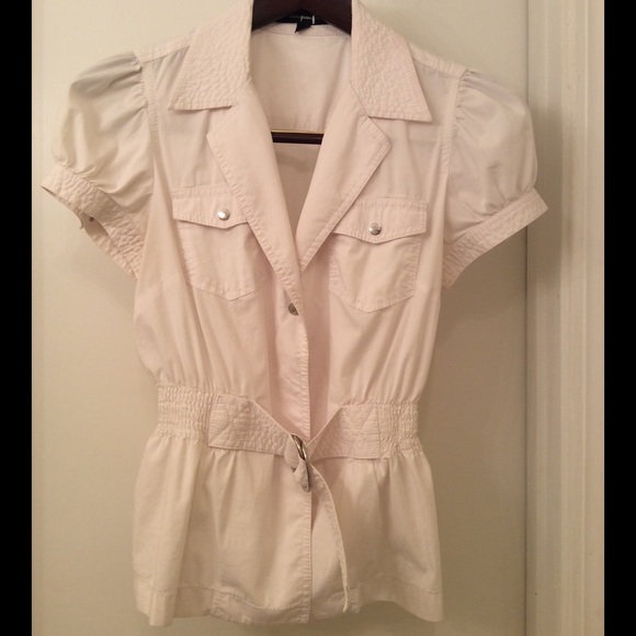 Express Crisp White Belted Top