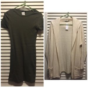💚Brandy Olive Green TShirt Dress & Hooded Cardi💚
