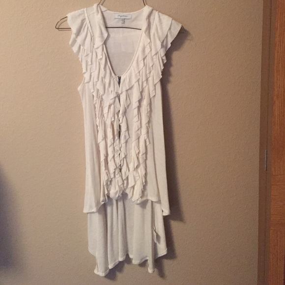White frilly zip up tank