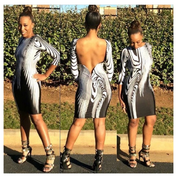 Black & White Abstract Scoop Back Dress