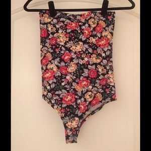 Floral strapless leotard