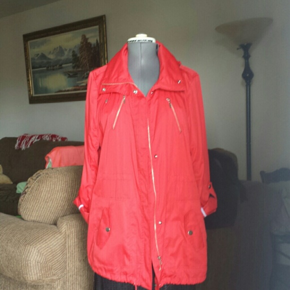 Style & Co. Jackets & Blazers - STYLE &CO RED  RAINCOAT SIZE L