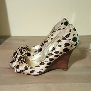 Guess Leopard Peep Toe Wedge
