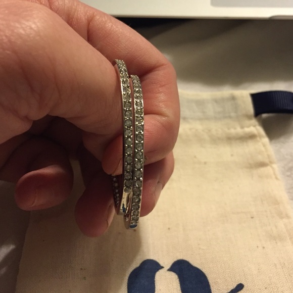 Rhinestone Silver (nickel-free) Hoop Earrings NWOT