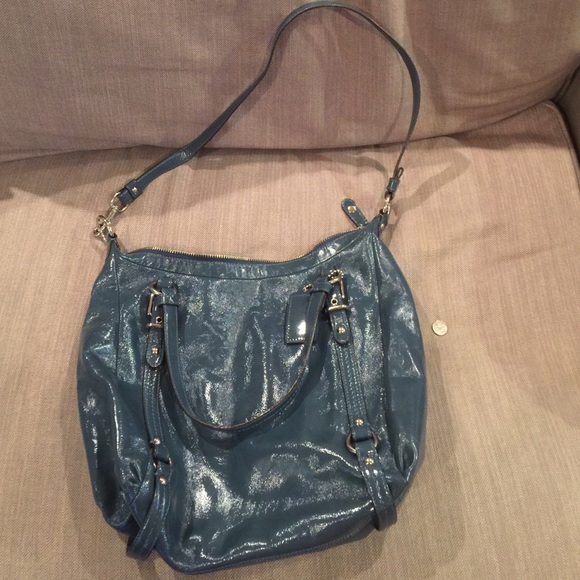 Turquoise Glossy Coach Bag