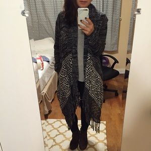 Aztec print fringe sweater