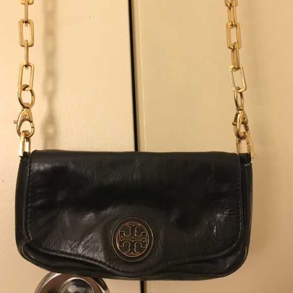 Tory Burch mini black leather evening bag