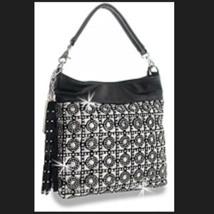 Rhinestone Accented Glittery Layered Fashion Hobo