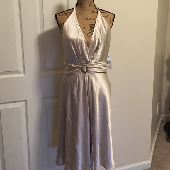 Silver Satin halter neck backless Dress