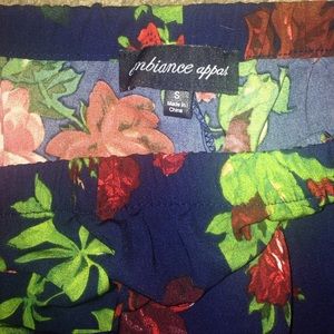 Blue with peachy, red flowers. loose shorts