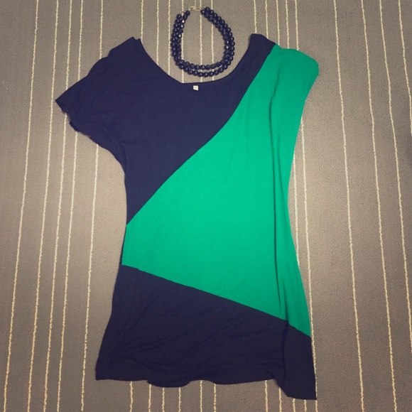 Black & green color block  top