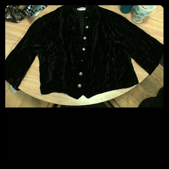 Vintage black crushed velvet button down jacket