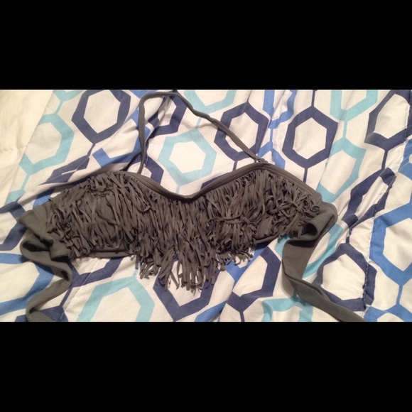 Bandeau halter bathing suit top. With tassels.