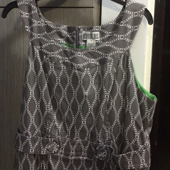 Gray and white dress.