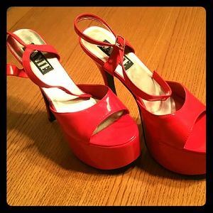 Red 5 inch strappy heels