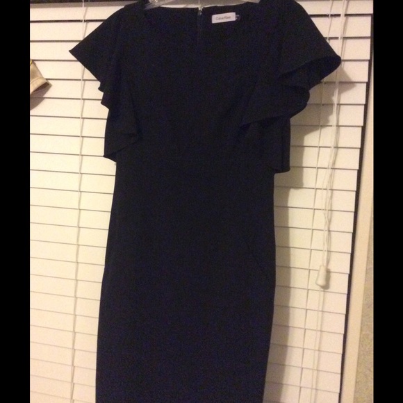 Black flutter sleeve Calvin Klein sheath dress