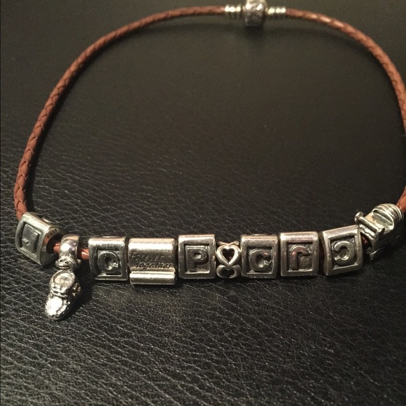 Pandora leather braided necklace with charms