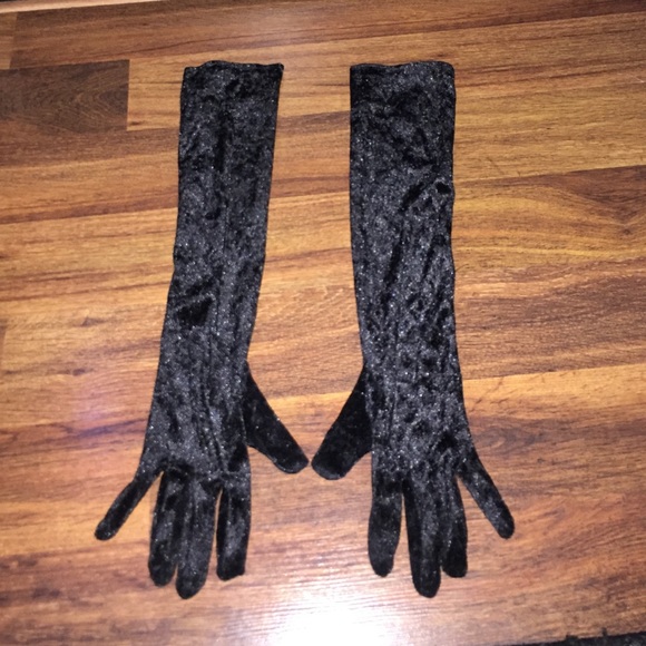 Long black velvet gloves