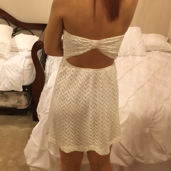 White Chevron Crochet Strapless Dress